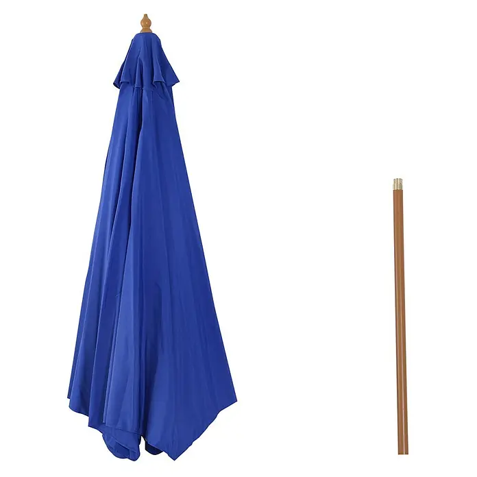 Outsunny Marktschirm rund - Blau, Durchmesser Bespannung: 300 cm - Zusammengefalteter blauer Sonnenschirm mit Holzknauf und separater Holzstange.