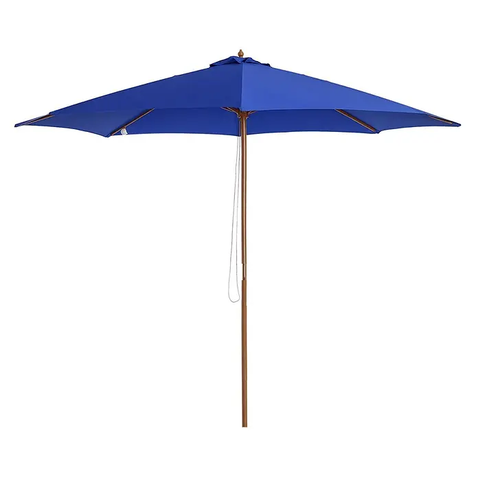 Outsunny Marktschirm rund - Blau, Durchmesser Bespannung: 300 cm - Blauer Terrassenschirm mit Holzstange, geöffnet zum Schutz vor Sonne.