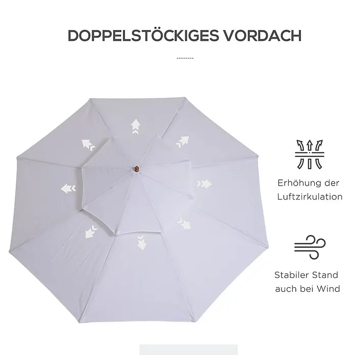 Outsunny Marktschirm rund - Weiß, Durchmesser Bespannung: 265 cm - Weißes, doppelstöckiges Sonnenschirmdach mit Windentlüftung für erhöhte Luftzirkulation und Stabilität.