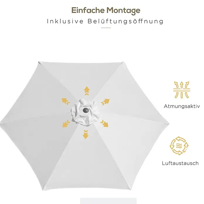 Outsunny Marktschirm rund - Weiß/Beige, Durchmesser Bespannung: 260 cm - Weißer Sonnenschirm mit zentraler Belüftungsöffnung für verbesserte Luftzirkulation.