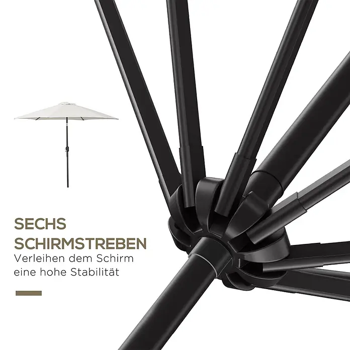 Outsunny Marktschirm rund - Weiß/Beige, Durchmesser Bespannung: 260 cm - Schwarzer Sonnenschirm mit sechs stabilen Streben für hohe Stabilität. Mit cremefarbener Bespannung.