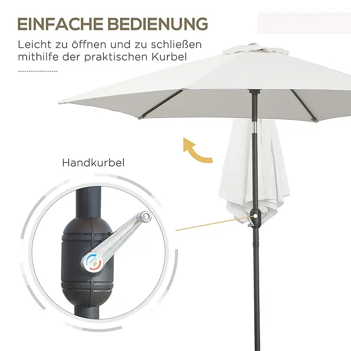Outsunny Marktschirm rund - Weiß/Beige, Durchmesser Bespannung: 260 cm - Weißer Gartenschirm mit schwarzem Mast und einer silbernen Handkurbel zum einfachen Öffnen und Schließen.