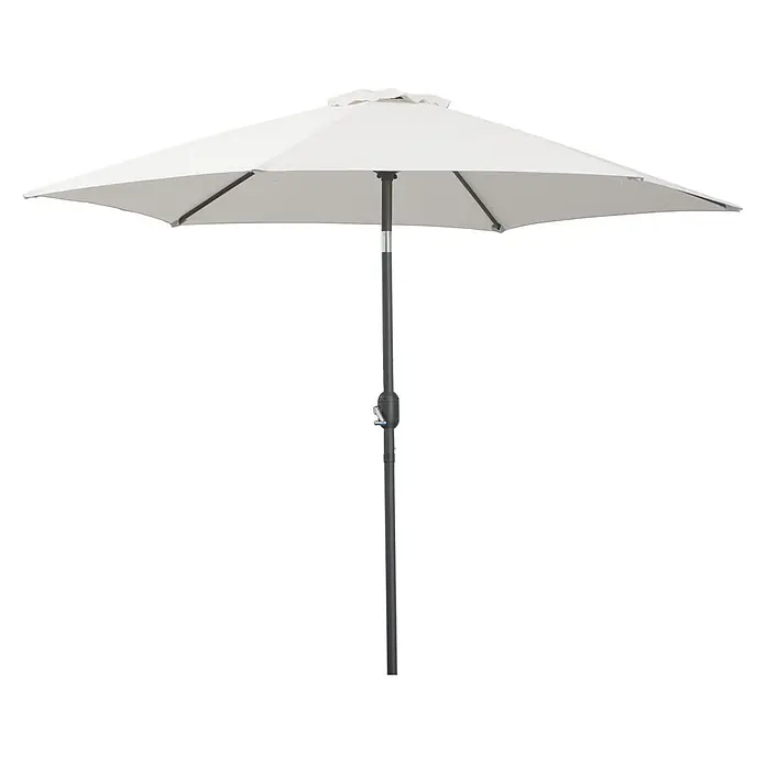 Outsunny Marktschirm rund - Weiß/Beige, Durchmesser Bespannung: 260 cm - Hellgrauer Sonnenschirm mit dunkelgrauem Mast und Kippfunktion, spendet Schatten.