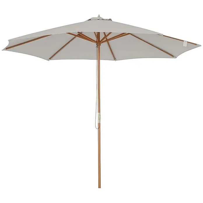 Outsunny Marktschirm rund - Hellgrau, Durchmesser Bespannung: 300 cm - Grauer Gartenschirm mit Holzstange und -streben.