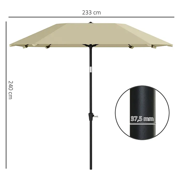 Outsunny Marktschirm rund - Durchmesser Bespannung: 233 cm - Beiger Gartenschirm, 233 cm breit, 240 cm hoch, mit 37,5 mm Mastdurchmesser.