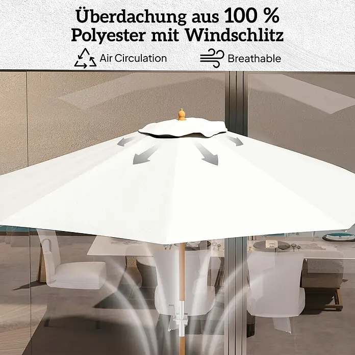 Outsunny Marktschirm rund - Weiß, Durchmesser Bespannung: 270 cm - Weißer Sonnenschirm aus 100 % Polyester mit Windschlitz für Luftzirkulation und Atmungsaktivität.