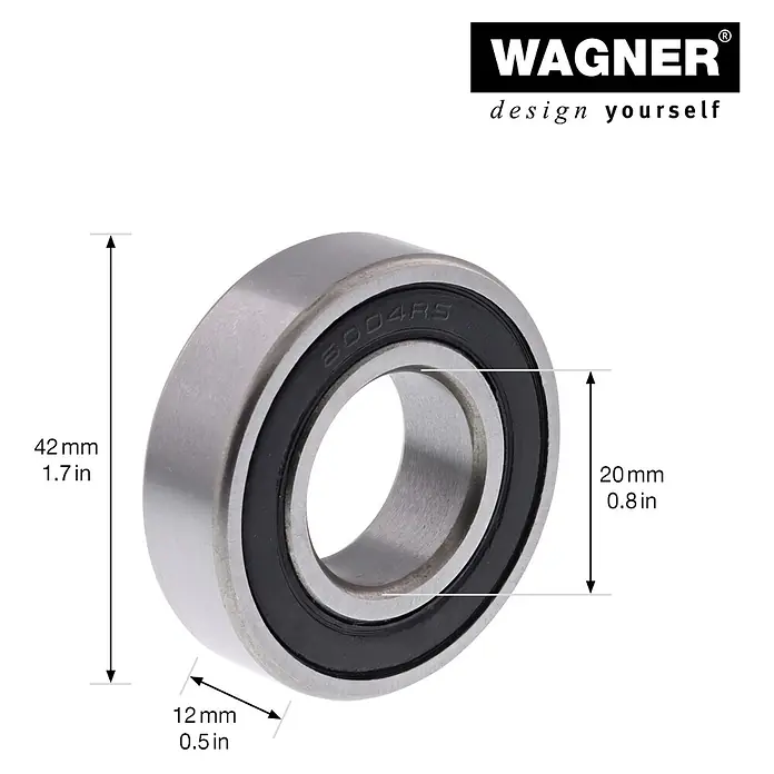 Wagner System Kugellager - Durchmesser: 42 mm, Breite: 12 mm, Durchmesser Achsloch: 20 mm - Silbernes Metalllager mit schwarzer Gummidichtung und Maßen: 42x20x12mm, Modell 6004RS.