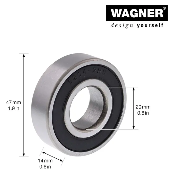 Wagner System Kugellager - Durchmesser: 47 mm, Breite: 14 mm, Durchmesser Achsloch: 20 mm - Silbernes Lager (6204-2RS) mit schwarzen Dichtungen, 47mm außen, 20mm innen, 14mm Breite.