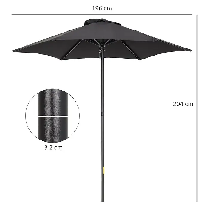 Outsunny Marktschirm rund - Schwarz, Durchmesser Bespannung: 233 cm - Schwarzer Gartenschirm mit 196 cm Durchmesser und 204 cm Höhe. Die Stange hat 3,2 cm Durchmesser.