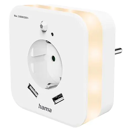 Hama  LED-Nachtlicht 00223507 mit Steckdose 2 USB-Ausgänge Bewegungsmelder Lichtsensor
