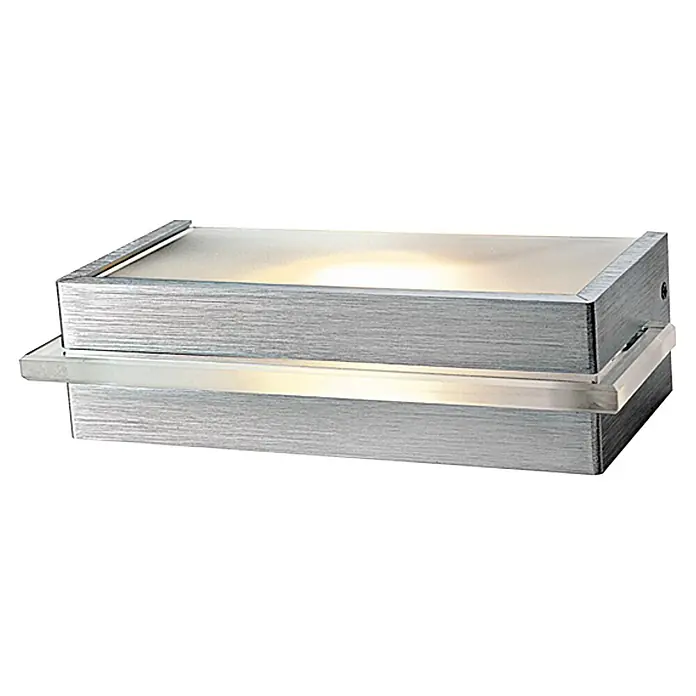 Voltolux Alu-Design Aplique de pared Aluminio - 80 W, 1 ud. - Lámpara de pared moderna con diseño rectangular y acabado plateado, que ofrece una solución de iluminación elegante para interiores.