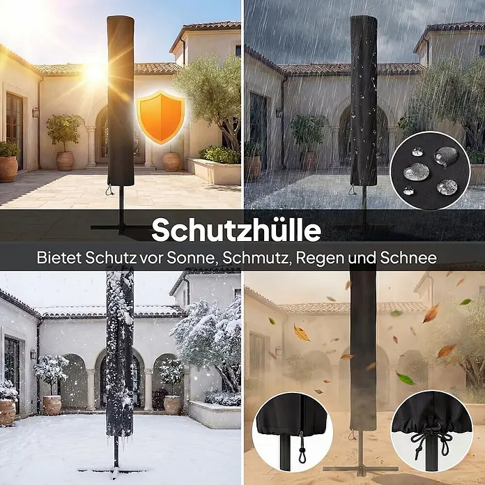 Outsunny Balkonschirm - Marineblau - Schwarze Schutzhülle demonstriert Schutz vor Sonne, Schmutz, Regen und Schnee.