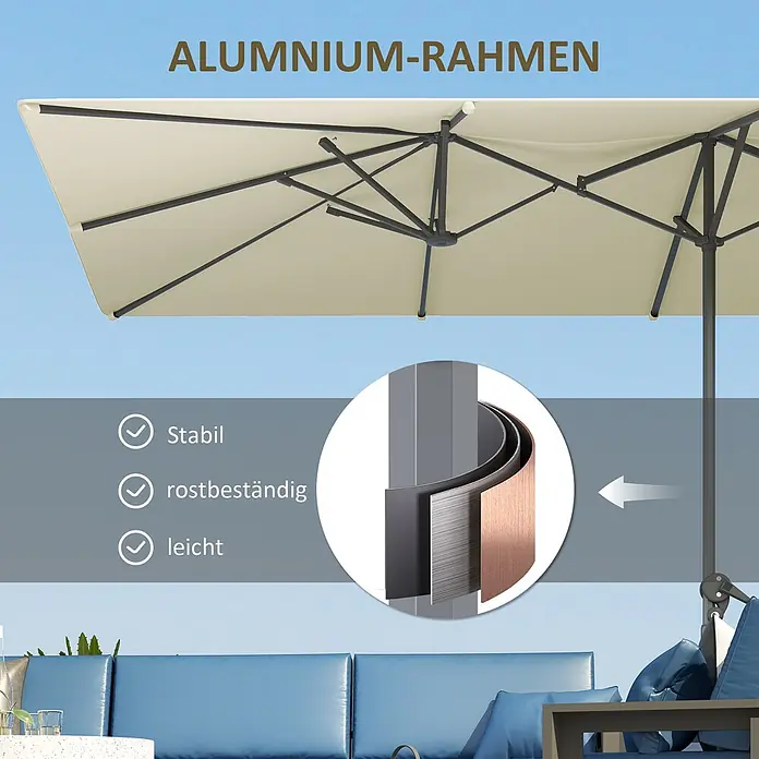 Outsunny Marktschirm - Cremeweiß - Beiger Sonnenschirm mit dunkelgrauem Aluminiumrahmen. Stabil, rostbeständig und leicht.