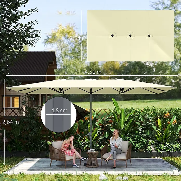 Outsunny Marktschirm - Cremeweiß - Creme-farbener rechteckiger Terrassenschirm spendet Schatten im Garten für zwei Personen, Maße: 4,51 m Länge, 2,64 m Höhe.