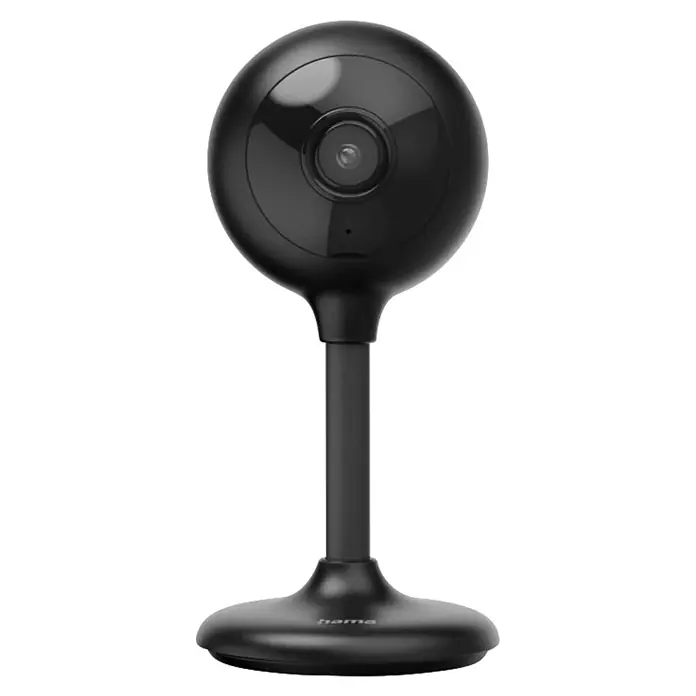 Hama Überwachungskamera 00176651 WLAN innen Nachtsicht Bewegungssensor 1080p -  - Schwarze kugelförmige Kamera mit Objektiv auf schwarzem Ständer und rundem Sockel mit „hama“ Logo.