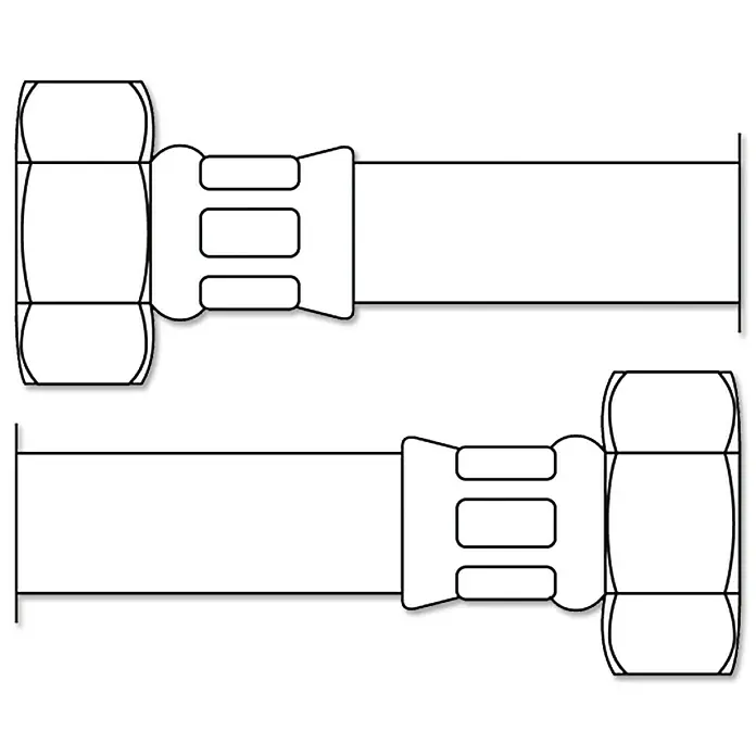 Panzerschlauch Flexo - 1 ¼″, Länge: 70 cm - Detaillierte Illustration von zwei Rohrverbindungsstücken mit klaren Konturen und technischen Details.