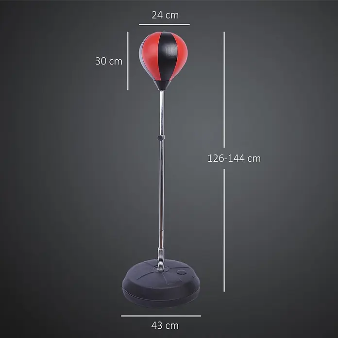 Homcom Boxsack - Rot - Rot-schwarzer Punchingball aus Kunstleder, freistehend, mit verstellbarer silberner Stange und schwarzem Standfuß, Höhe 126-144 cm.