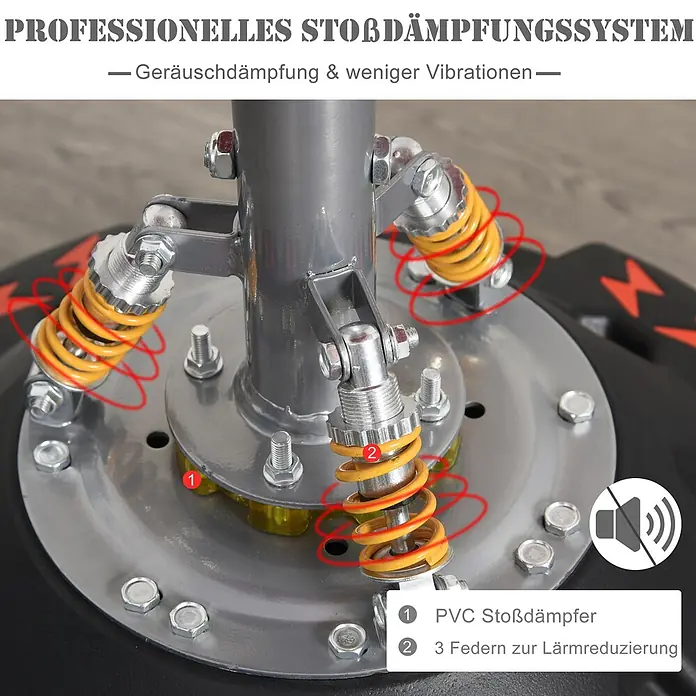 Homcom Boxsack - Schwarz - Professionelles Stoßdämpfungssystem mit PVC-Dämpfern und 3 Federn zur Geräusch- und Vibrationsreduzierung.