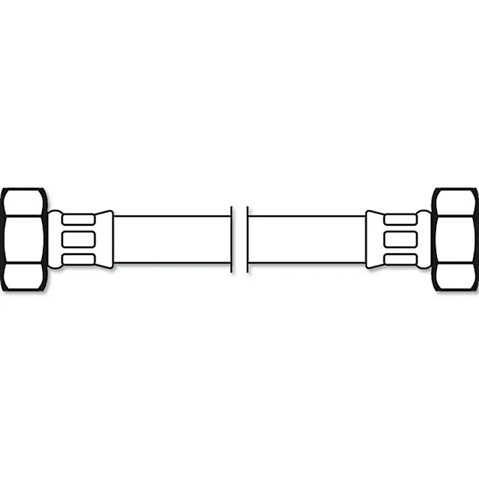 Panzerschlauch Flexo - ½″, Länge: 80 cm - Schematische Darstellung einer Rohrverschraubung mit Verbindungsstück, ideal für Sanitärinstallationen und technische Zeichnungen.