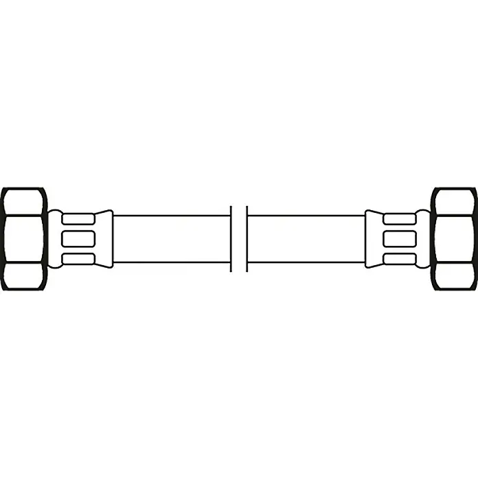 Panzerschlauch Flexo - ½″, Länge: 50 cm - Illustration eines geraden Verbinder-Rohrstücks mit beidseitigen Anschlussverschraubungen für Flüssigkeitssysteme.
