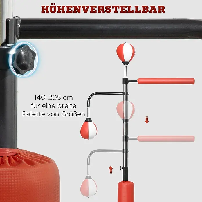 Sportnow Boxsack - Mehrfarbig - Roter, weißer und schwarzer höhenverstellbarer Boxtrainingsständer mit Speedball und Reflexstange, verstellbar von 140-205 cm.