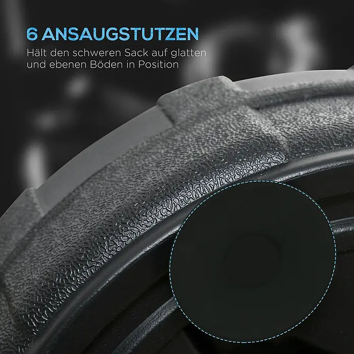 Sportnow Boxsack - Schwarz - Nahaufnahme einer schwarzen, texturierten Basis mit hervorgehobenem Saugnapf, die schwere Gegenstände auf glatten Böden sichert.