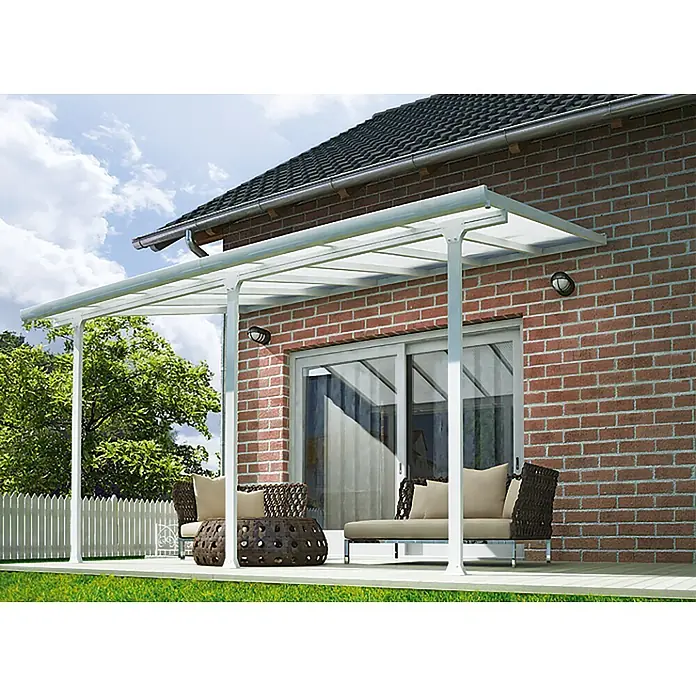 Solid Elements Terrassenüberdachung Martina - B x T: 425 x 300 cm, Verkehrsweiß, Polycarbonat, Transparent - Ein modernes Terrassendach aus Aluminium und Polycarbonat bietet Schutz und eine stilvolle Ergänzung für jeden Außenbereich.
