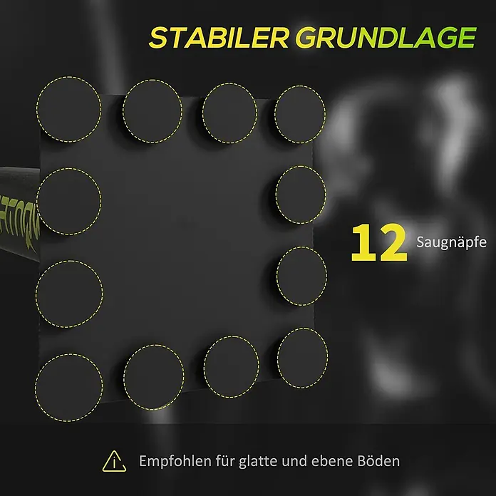 Sportnow Boxsack - Schwarz - Dunkelgraue Basis mit 12 Saugnäpfen, gelb umrandet, für stabilen Halt auf glatten, ebenen Böden.