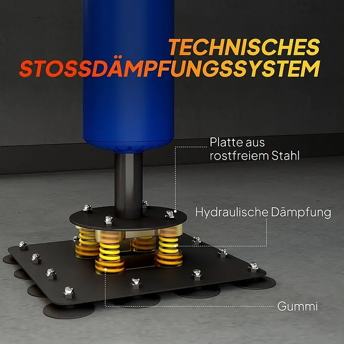 Sportnow Boxsack - Blau - Technisches Stoßdämpfungssystem mit Edelstahlplatte, hydraulischer Dämpfung und Gummifüßen.