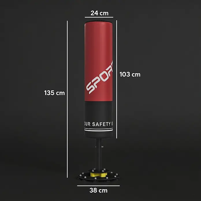 Sportnow Boxsack - Rot - Roter und schwarzer freistehender Boxsack mit stabilem Standfuß für Heim- oder Fitnessstudio.