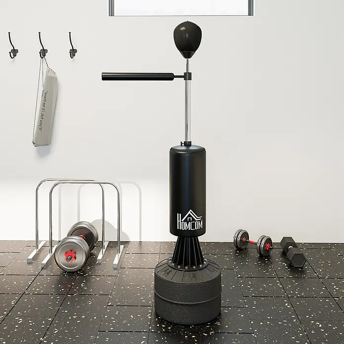 Homcom Boxsack - Schwarz - Schwarzer freistehender Box-Reflexball mit Speedball und 360°-Spinnstange für das Heimtraining.