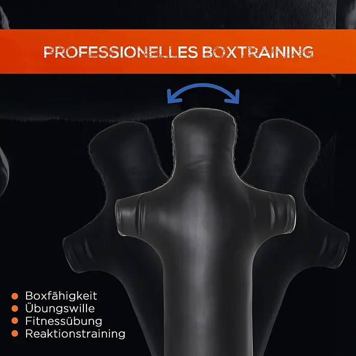 Homcom Boxsack - Schwarz - Schwarze Boxpuppe für professionelles Boxtraining, flexibel beweglich.