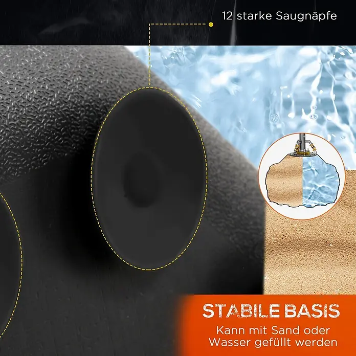 Homcom Boxsack - Schwarz - Schwarze, texturierte Basis mit 12 starken Saugnäpfen. Kann mit Sand oder Wasser für Stabilität gefüllt werden.