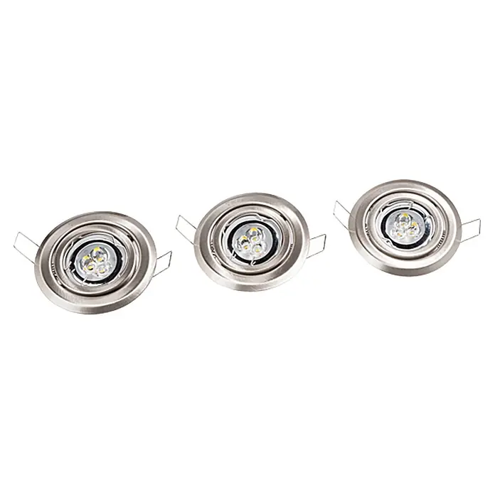 Tween Light Set de focos LED empotrables - 3 W, Níquel, 3 ud. - Tres focos empotrables LED con acabado metálico cepillado y clips de sujeción. Ideales para interiores modernos.