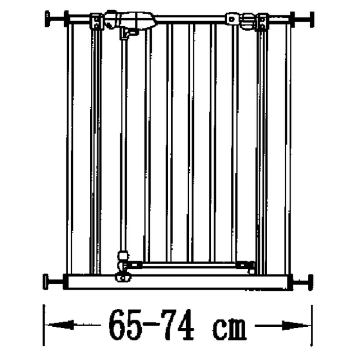 Sicherheitsgitter Premium - Höhe: 75 cm, 65 cm - 104 cm - Abbildung eines Treppenschutzgitters mit verstellbarer Breite von 65-74 cm, ideal für Kinder oder Haustiere.