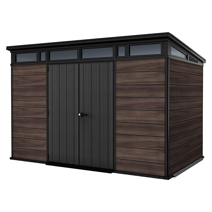 Keter Tuinhuis Rosewood Signature Pent 117 (Buitenmaat incl. dakoverstek (b x d): 342 x 218 cm, Kunststof, Bruin) | BAUHAUS