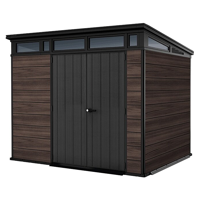 Keter Tuinhuis Rosewood Signature Pent 97 (Buitenmaat incl. dakoverstek (b x d): 277 x 218 cm, Kunststof, Bruin) | BAUHAUS