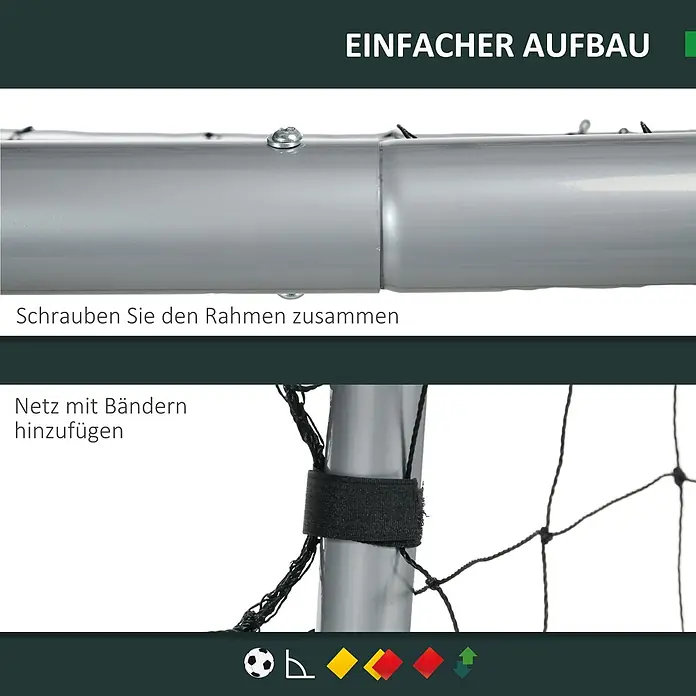Sportnow Fußballtor - Grau, Stahl - Sporttor-Montage: graue Metallrohre verschrauben und schwarzes Netz mit Bändern am Gestell befestigen.