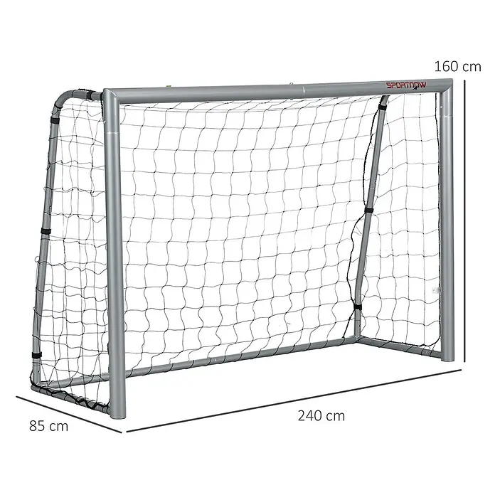 Sportnow Fußballtor - Grau, Stahl - Silbernes Fußballtor aus Metall mit schwarzem Netz, 240 cm breit, 160 cm hoch, 85 cm tief.