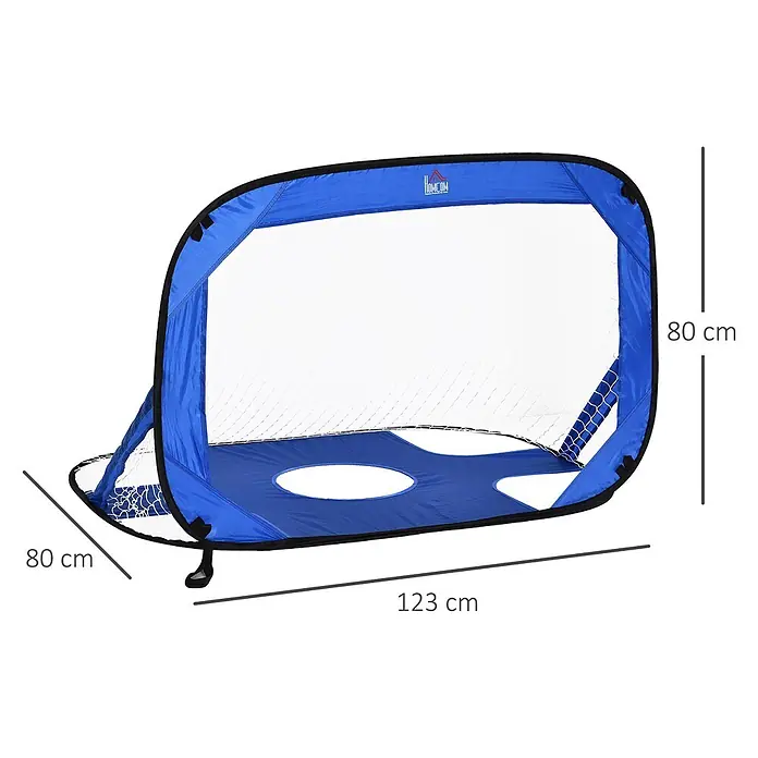 Homcom Fußballtor - 123 x 80 x 80 cm, Blau - Blaues Pop-up-Fußballtor aus Stoff mit Ziellöchern und Netz, Maße 123x80x80 cm.