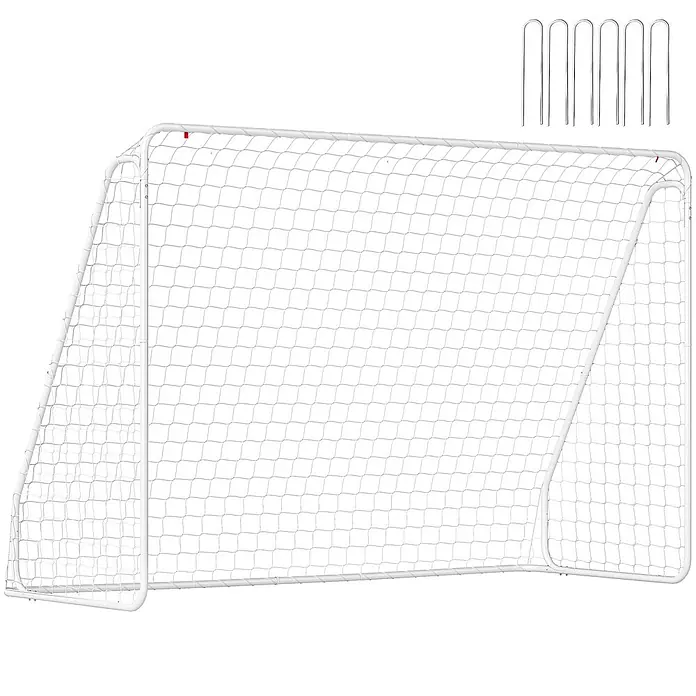Homcom Fußballtor - 301 x 120 x 200 cm, Weiß - Weißes Fußballtor mit Netz und sechs Metall-Bodenankern zur sicheren Befestigung.