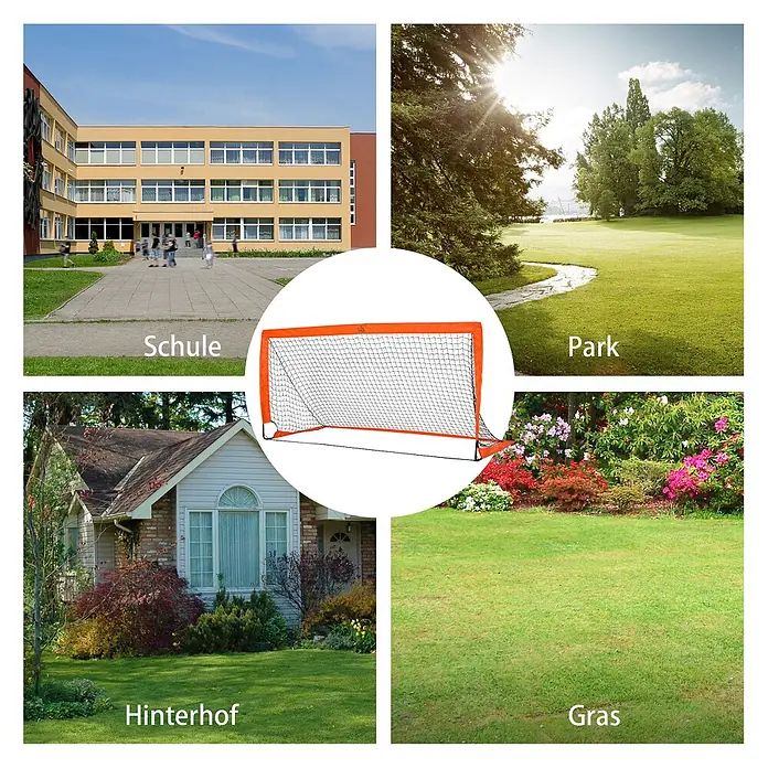 Homcom Fußballtor - Orange, Metall - Oranges und schwarzes tragbares Fußballtor, geeignet für diverse Außenbereiche: Schule, Park, Hinterhof und Rasen.