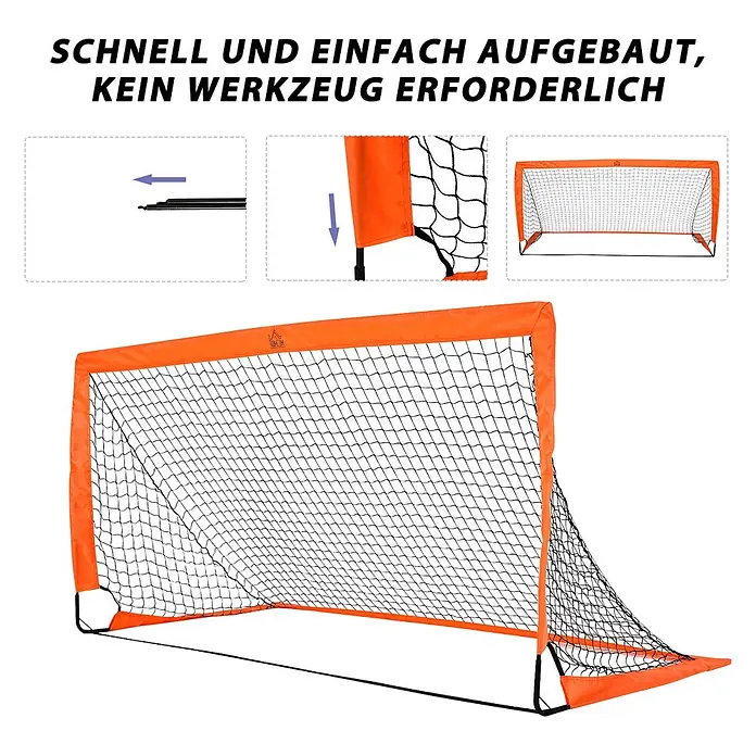 Homcom Fußballtor - Orange, Metall - Tragbares orange-schwarzes Fußballtor für einfachen, werkzeuglosen Aufbau.