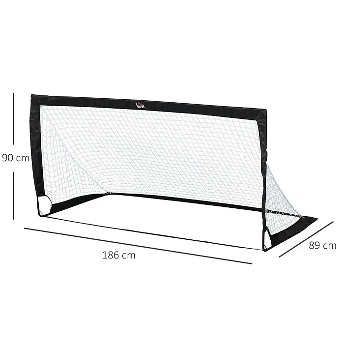 Homcom Fußballtor - Schwarz, Metall - Tragbares schwarzes Fußballtor mit weißem Netz, 186 cm breit, 90 cm hoch, 89 cm tief.