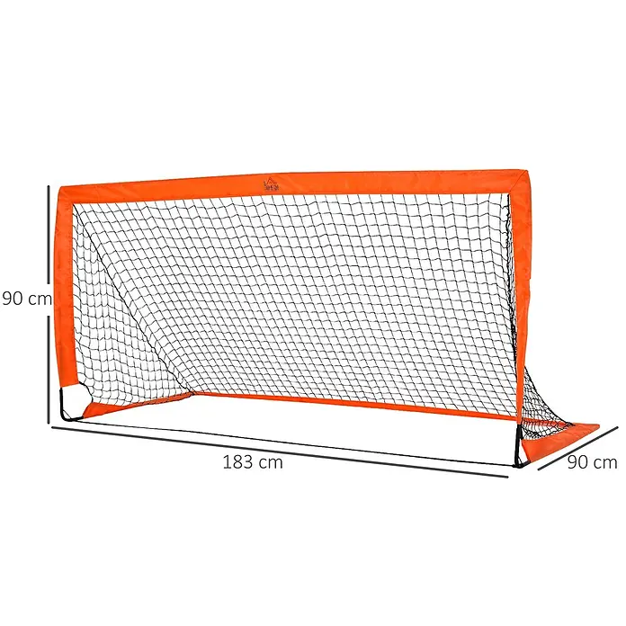 Homcom Fußballtor - Orange, Metall - Tragbares Fußballtor in Orange und Schwarz mit Netz, 183 cm breit und 90 cm hoch.