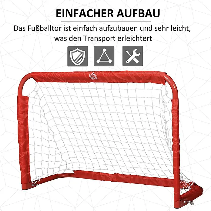 Homcom Fußballtor - Rot, Metall - Rotes Fußballtor mit weißem Netz, für einfachen Aufbau und Transport.
