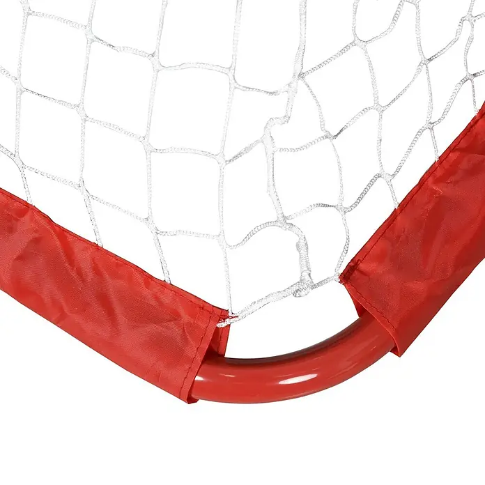 Homcom Fußballtor - Rot, Metall - Detail eines roten Torrahmens mit einem weißen Netz.
