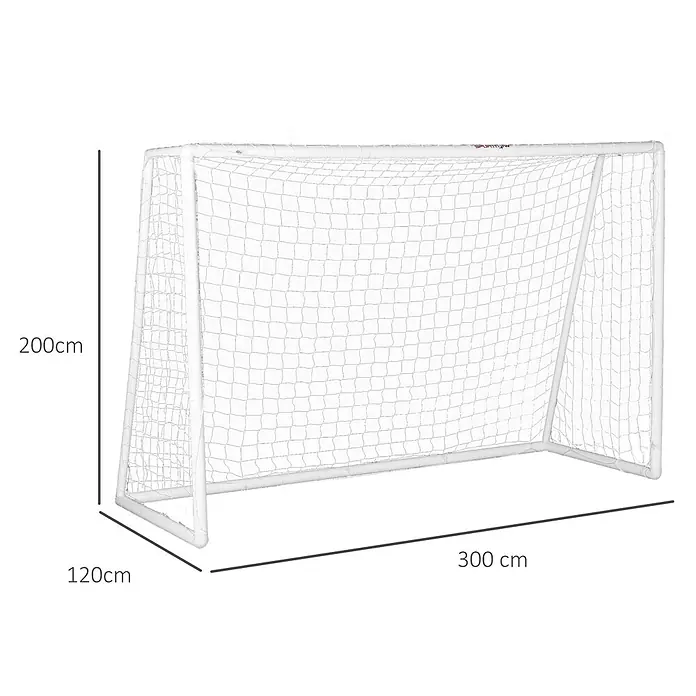 Sportnow Fußballtor - Weiß, Kunststoff - Weißes Fußballtor mit Netz, 300 cm breit, 200 cm hoch und 120 cm tief.