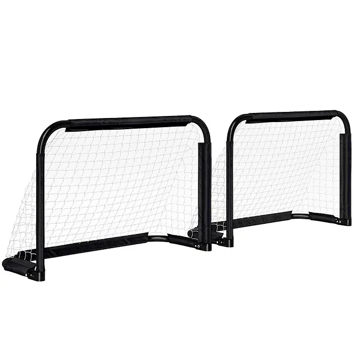 Homcom Fußballtor - Schwarz, Metall - Zwei schwarze, tragbare Fußballtore mit weißen Netzen.