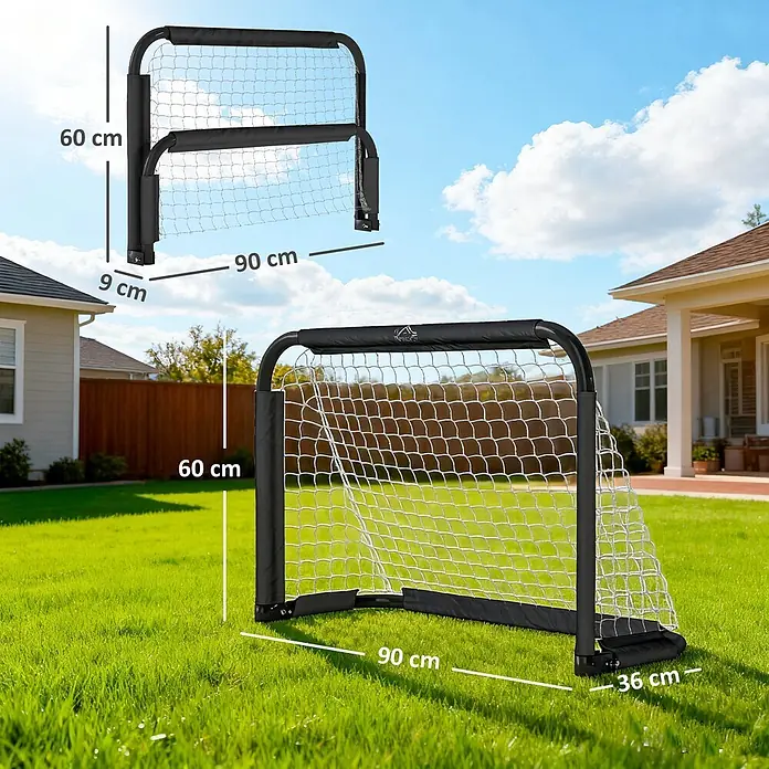 Homcom Fußballtor - Schwarz, Metall - Schwarzes Fußballtor mit weißem Netz, Maße: 90 cm breit, 60 cm hoch, 36 cm tief.
